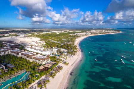 Dominican Republic Punta Cana, beautiful Caribbean sea coast with turquoise water and palm trees
