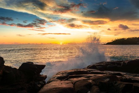 Photo for Beautiful sunset on the Indian Ocean coast on the island of Sri Lanka, Mirissa. - Royalty Free Image