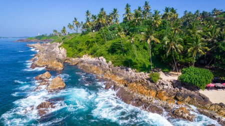 Photo for Beautiful Indian Ocean coastline on the island of Sri Lanka, Mirissa. Aerial photography. - Royalty Free Image