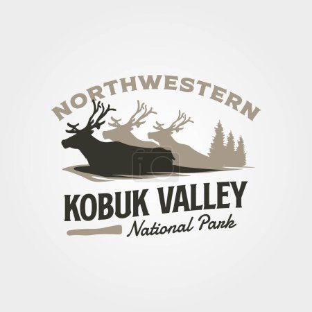 Illustration for Kobuk valley vintage logo vector illustration design, silhouette of caribou deer design - Royalty Free Image