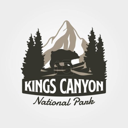 Téléchargez les illustrations : Illustration de la faune vectorielle du logo vintage extérieur de montagne, logo du parc national King Canyon - en licence libre de droit