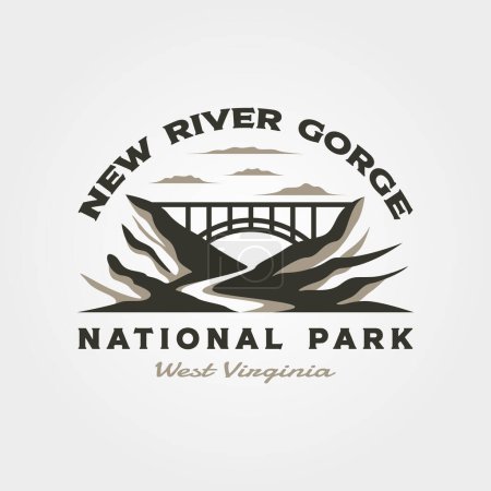 Ilustración de Nuevo diseño de logotipo de viaje de desfiladero de río con diseño de ilustración de símbolo de vector de puente - Imagen libre de derechos