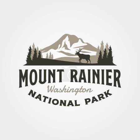 Illustration for Mount rainier vintage logo vector illustration design, adventure travel logo design - Royalty Free Image