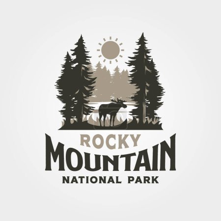 Téléchargez les illustrations : Illustration vectorielle de logo extérieur vintage de montagne rocheuse avec symbole de vue sur la nature - en licence libre de droit