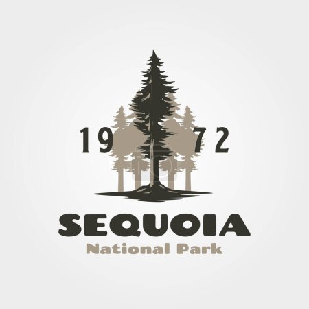 Téléchargez les illustrations : Conception vectorielle d'illustration de logo extérieur de voyage de séquoia, conception de logo vintage de parc national - en licence libre de droit