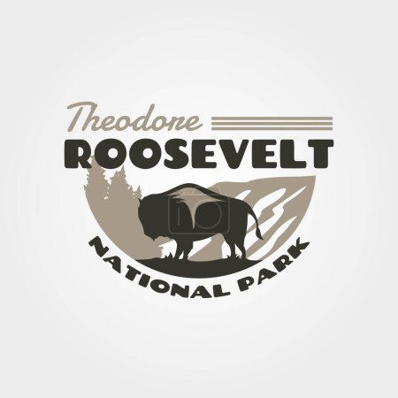 Téléchargez les illustrations : Theodore roosevelt logo vintage avec silhouette de bison illustration design - en licence libre de droit