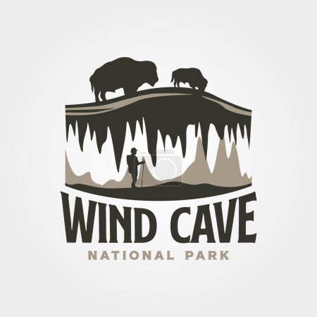 Illustration for Wind cave vintage logo vector illustration design, travel wildlife logo design - Royalty Free Image