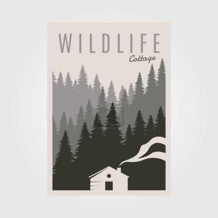 Illustration for Cabin camp on the forest vector poster minimal illustration design - Royalty Free Image