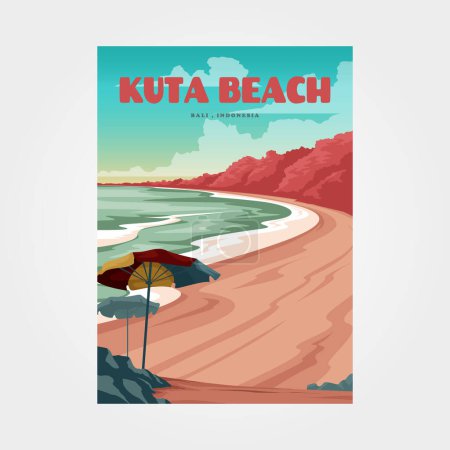 Ilustración de Kuta playa bali viaje cartel vector ilustración diseño - Imagen libre de derechos