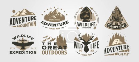 Illustration for Set of outdoor logo vector illustration design, adventure camp wild life collection design, vintage bundle label design - Royalty Free Image