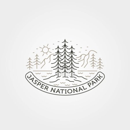 Ilustración de Jaspe parque nacional con pinos logotipo vector símbolo ilustración diseño, exótica montaña línea al aire libre arte logotipo diseño - Imagen libre de derechos