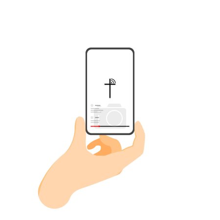 Ilustración de View the broadcast from the church using your phone. Online church concept. - Imagen libre de derechos