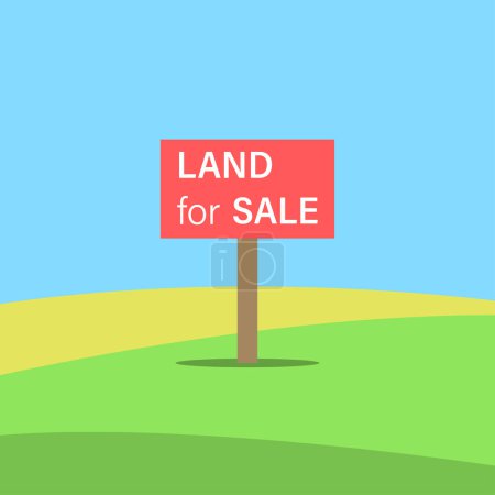 Ilustración de Lugar para la venta de tierras. Ilustración con un cartel sobre una oferta rentable - Imagen libre de derechos
