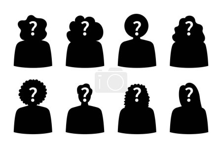Téléchargez les illustrations : Guess who unknown person silhouette icon vector, anonymous mysterious user profile. - en licence libre de droit