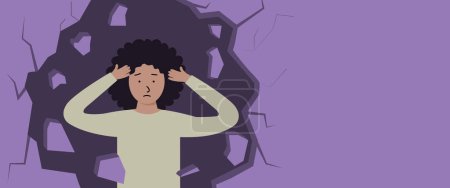 Illustration for Depressed woman clutching her head. Mental disorder, sadness and depression concept. Physical and emotional violence against women - Royalty Free Image