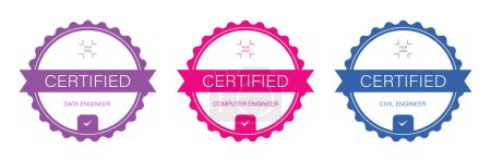 Illustration for Digital badge certified information technology qualification template. Logo certificate with round shape design. - Royalty Free Image