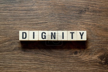 Dignidad - concepto de palabra sobre cubos, texto, letras
