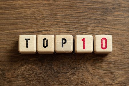 Top 10, concept de dix mots sur les blocs de construction, texte, lettres