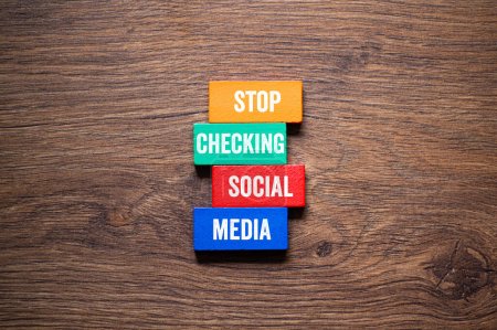 Photo for Stop checking social media - word concept on building blocks, text, letters - Royalty Free Image