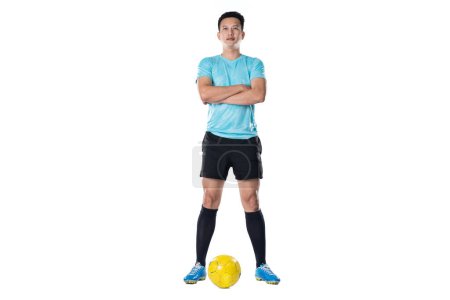 Photo for Soccer referee with Soccer ball isolated on white background. - Royalty Free Image