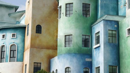 maisons colorées peintes dans la ville du coucher du soleil sur l'île phu quoc