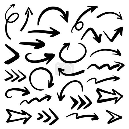 Téléchargez les illustrations : Hand drawn arrow icons set. Set of arrow doodle style. - en licence libre de droit