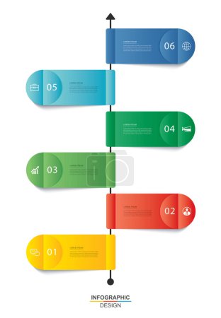 Ilustración de Infographics tab timeline to success business with 6 number data template. Vector illustration abstract background. - Imagen libre de derechos