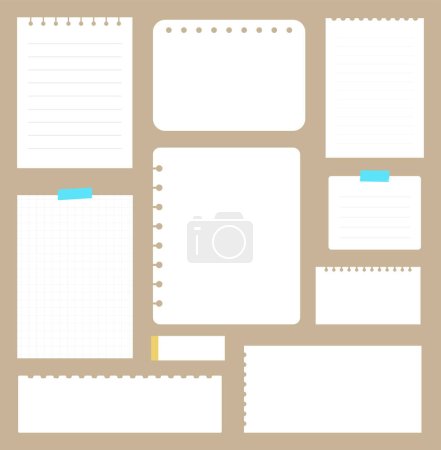 Ilustración de Conjunto de notas de papel y notas adhesivas de papel en blanco fondo aislado. - Imagen libre de derechos