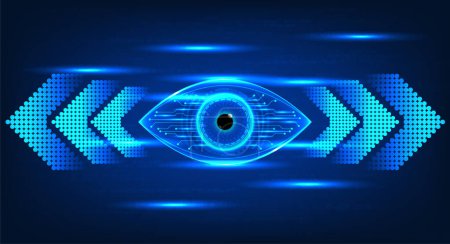 Illustration for Eye technology with side arrows The concept of searching for information to be used in solving problems through the Internet network that the artificial intelligence system helps. - Royalty Free Image