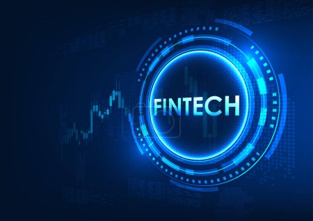 Fintech-Technologie Fintech ist innerhalb des Technologiezirkels, und dahinter steht ein Aktiengraph. Zeigt Finanzinstitute, die Technologie eingesetzt haben, um Transaktionen einfacher und für mehr Menschen zugänglich zu machen.