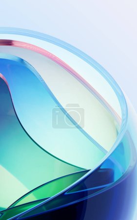 Gradient transparent curve glass, 3d rendering. Digital drawing.