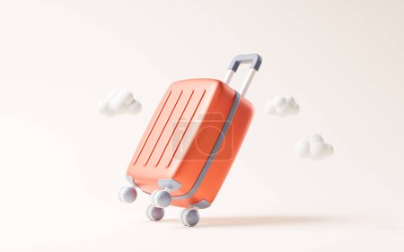 Téléchargez les photos : Cartoon style luggage with travel theme, 3d rendering. Digital drawing. - en image libre de droit