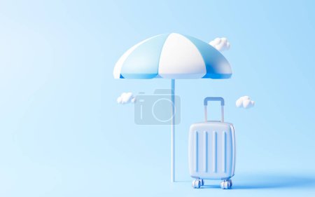 Téléchargez les photos : Cartoon style luggage with travel theme, 3d rendering. Digital drawing. - en image libre de droit