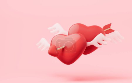 Love heart and arrow with Valentine's Day concept, 3d rendering. Digital drawing.