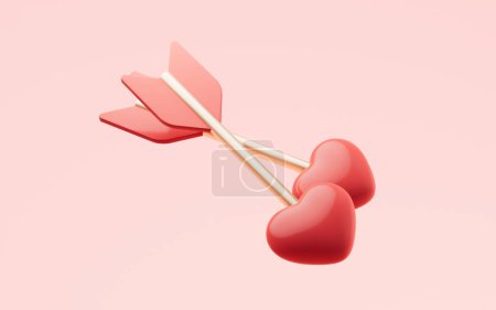 Love heart arrow with Valentine's Day concept, 3d rendering. Digital drawing.