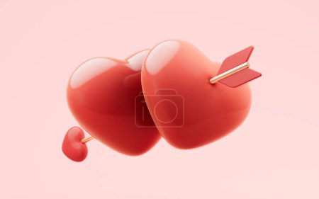 Love heart and arrow with Valentine's Day concept, 3d rendering. Digital drawing.