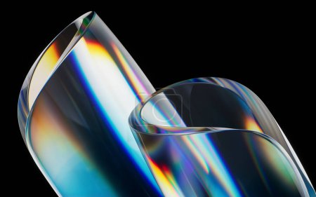 Colorful curve glass with dispersion, 3d rendering. Digital drawing.