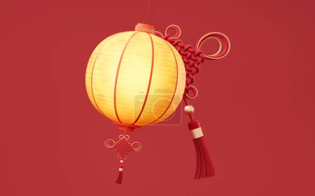 Linterna antigua china con estilo retro, representación 3d. Dibujo digital.