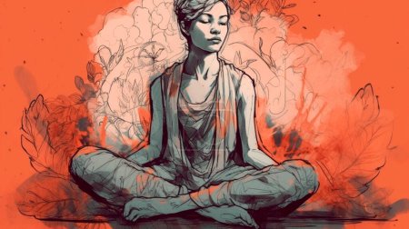 Ilustracja, szkic, bazgroły. Praktyki duchowe, takie jak masaż, medytacja, joga. Człowiek w harmonii z samym sobą. 
