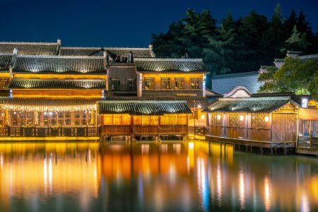 A Beautiful Historical Chinese water town at night