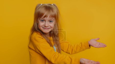 Photo for Child girl kid raising hands asking what why reason of failure, disbelief irritation by troubles, trendy social media meme, anti lifehacks, ridicules people who complicate simple tasks for no reason - Royalty Free Image
