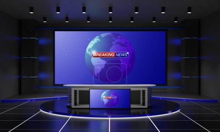Photo for White table and lcd background in the news studio room.3d rendering. - Royalty Free Image