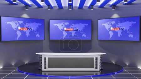 Photo for White table and lcd background in the news studio room.3d rendering. - Royalty Free Image