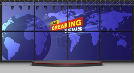 stand and breaking news on lcd screen background in the news studio room 
