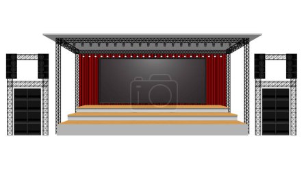 wooden stage and speaker with led screen on the truss system on the white background
