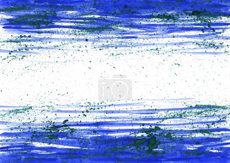 Photo for Abstract watercolor background with blue stripes, green splashes, stains. With a place for inscription in the center. - Royalty Free Image