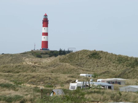 lighthouse on island Amrum, with camping areal, nothsea