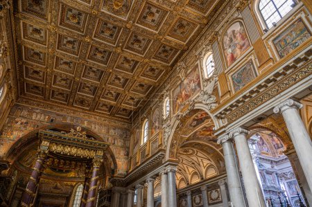 Photo for The papal basilica of Santa Maria Maggiore is one of the four papal basilicas of Rome, located in Piazza dell'Esquilino, on the top of the Cispio, between the Rione Monti and the Esquilino. - Royalty Free Image