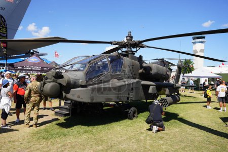 Photo for Oshkosh, Wisconsin USA - July 30th, 2022: Boeing AH-64 Apache attack helicopter was on display at EAA for spectators to see. - Royalty Free Image