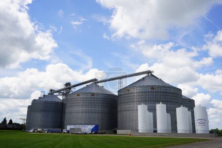Téléchargez les photos : Ripon, Wisconsin / États-Unis - 31 juillet 2020 : La compagnie pétrolière Condon qui cultive un silo à grains se trouve sur un champ d'herbe. - en image libre de droit